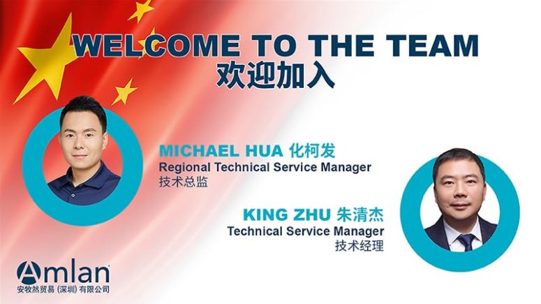 Imagens infográficas de dois homens como novos gerentes da equipe Amlan China.