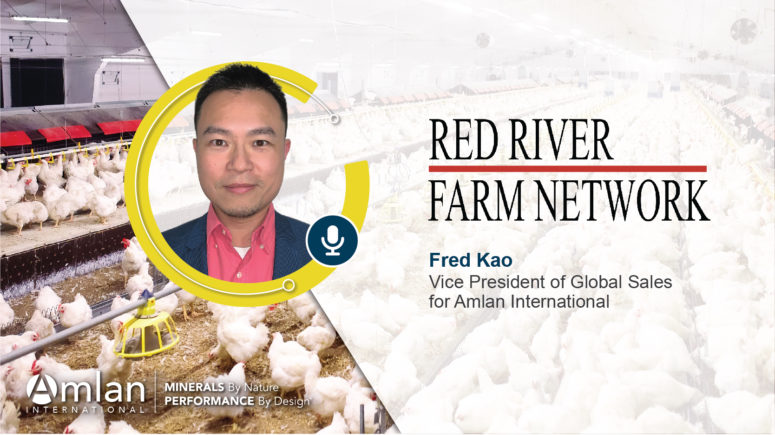 Fred Kao photo with chicken barn background graphic.